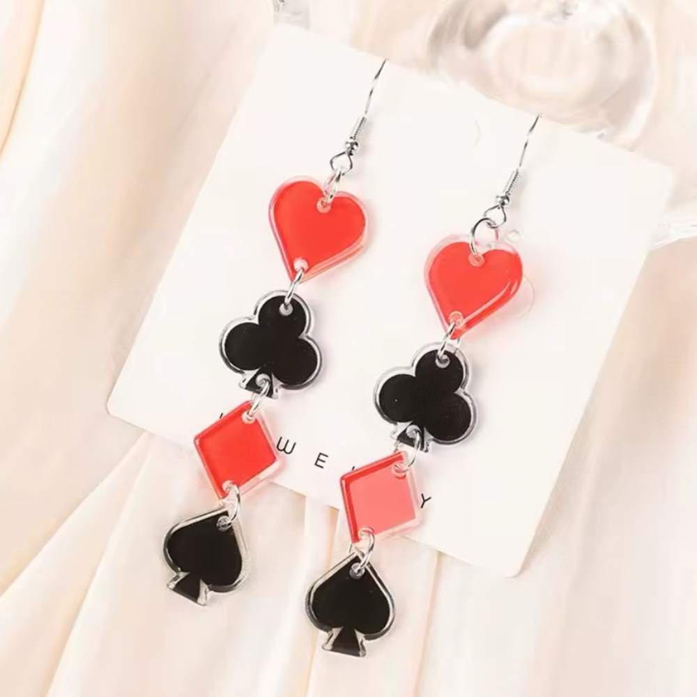 Statement earrings playing cards poker hearts spades clubs casino Las Vegas